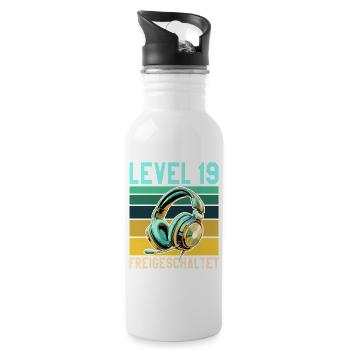 19. Geburtstag Junge Mädchen Gamer Level 19 - Trinkflasche mit integriertem Trinkhalm - Weiß - Rechts
