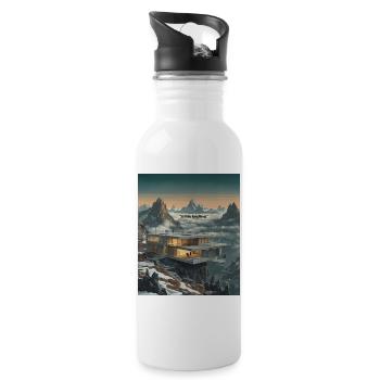 Still No Neighbors Alpine Glass House - Water bottle with straw - white - Right