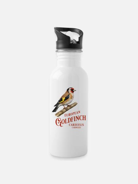 European Goldfinch Stieglitz Vogel Design - Trinkflasche mit integriertem Trinkhalm - Weiß