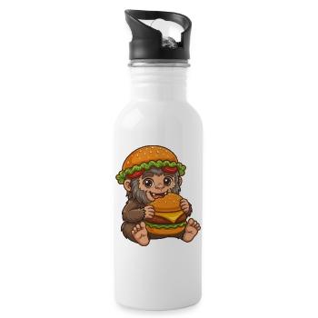 Mignon Sasquatch Bigfoot Cartoon Burger de restauration rapide - Gourde avec paille intégrée - blanc - Droite