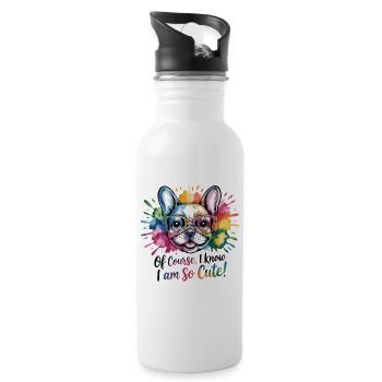 Of Course I Know I Am So Cute Colorful French - Water bottle with straw - white - Right