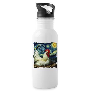Leghorn Hühner Starry Night - Trinkflasche mit integriertem Trinkhalm - Weiß - Rechts