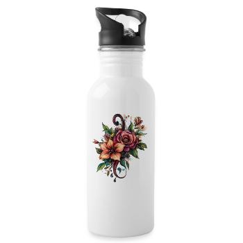 Blumenpracht im Farbwirbel - Trinkflasche mit integriertem Trinkhalm - Weiß - Rechts