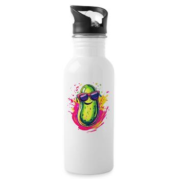 Coole Gurke mit Sonnenbrille - Trinkflasche mit integriertem Trinkhalm - Weiß - Rechts