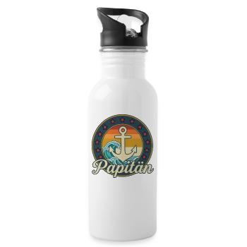 Papitän with ship anchor and sea wave captain - Water bottle with straw - white - Right