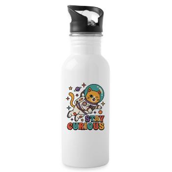 Stay Curious Space Cat - Water bottle with straw - white - Right