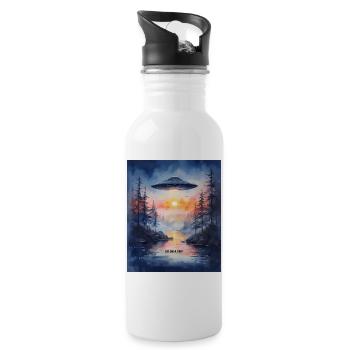 GO ON A TRIP - Futuristic Sunset UFO Art - Water bottle with straw - white - Right