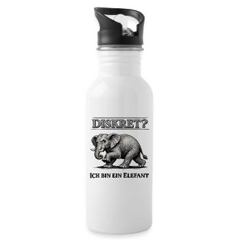 Diskret? Ich bin ein Elefant Humor Spruch - Trinkflasche mit integriertem Trinkhalm - Weiß - Rechts