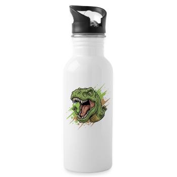 Angry T Rex with a splash of color - Water bottle with straw - white - Right