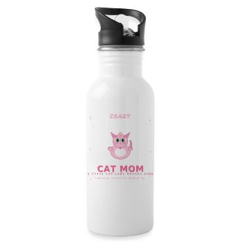 Funny Cat Mom Gift T-Shirt | Because Crazy Cat Lad - Water bottle with straw - white - Right