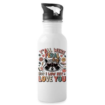 Y'all were Feral But I Low Key Love You Raccoon - Water bottle with straw - white - Right