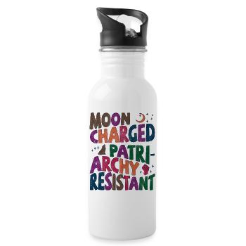 Moon charged, patriarchy resistant bunt - Trinkflasche mit integriertem Trinkhalm - Weiß - Rechts