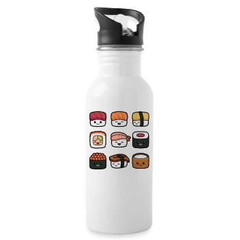 Sushi Lustiges japanisches Essen Sashimi Niedlich  - Trinkflasche mit integriertem Trinkhalm - Weiß - Rechts