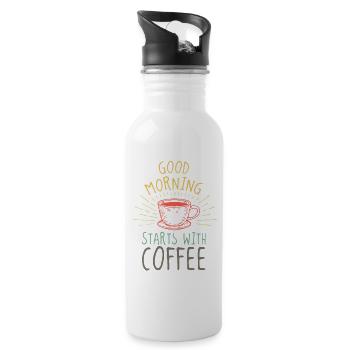 Good Morning Coffee Büro Humor - Trinkflasche mit integriertem Trinkhalm - Weiß - Rechts