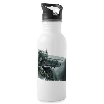CLIFFHANGER - Modern Architecture Glass Villa - Water bottle with straw - white - Right