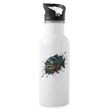 Mutiger Piranha mit Farbspritzern - Trinkflasche mit integriertem Trinkhalm - Weiß - Rechts