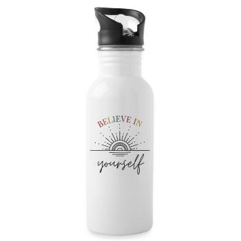 Believe in yourself Sonnenaufgang Regenbogen - Trinkflasche mit integriertem Trinkhalm - Weiß - Rechts