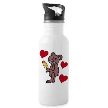 Teddy Eis Eiskrem Kinder Kind  Bär Herzen - Water bottle with straw - white - Right