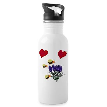 Herz Blüten garten Insekten Bienen - Trinkflasche mit integriertem Trinkhalm - Weiß - Rechts