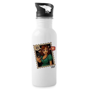Selfie Cow Stamp Portrait - Water bottle with straw - white - Right