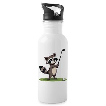 Waschbär spielt Golf - Trinkflasche mit integriertem Trinkhalm - Weiß - Rechts