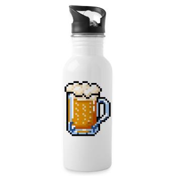 Beer Glass Pixel Art – Retro Beer Design - Water bottle with straw - white - Right