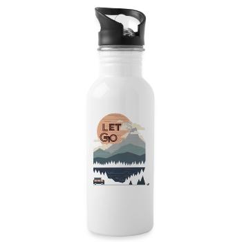 Sonne, Berge, Wald, See und Bus Lets go - Trinkflasche mit integriertem Trinkhalm - Weiß - Rechts