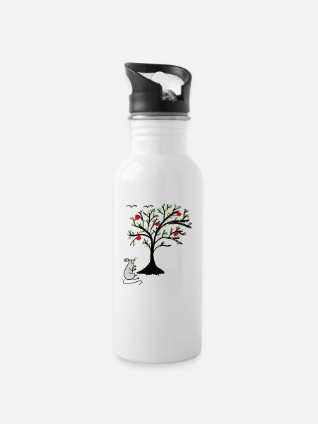 Niedliche Maus Äpfel Apfelbaum Kind - Trinkflasche mit integriertem Trinkhalm - Weiß