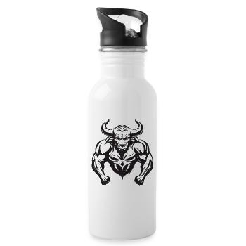 Bulle Stier Bodybuilding - Trinkflasche mit integriertem Trinkhalm - Weiß - Rechts