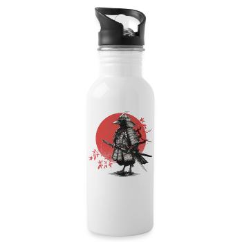 Samurai-Krähe in Rüstung - Trinkflasche mit integriertem Trinkhalm - Weiß - Rechts