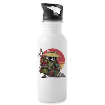 Waschbär-Samurai mit Strohhut - Trinkflasche mit integriertem Trinkhalm - Weiß - Rechts