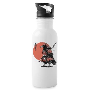 Raven Samurai in Armor Ukiyoe Sunset - Water bottle with straw - white - Right