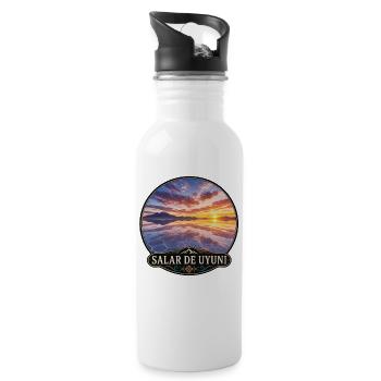 Uyuni-Salzsee Sonnenuntergang Emblem - Trinkflasche mit integriertem Trinkhalm - Weiß - Rechts