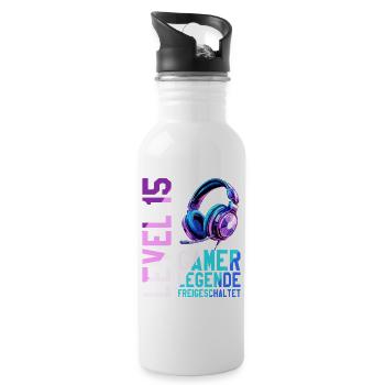 15. Geburtstag Junge Mädchen Gaming Level 15 Jahre - Trinkflasche mit integriertem Trinkhalm - Weiß - Rechts