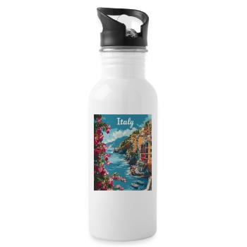 Italian Coastal Landscape with Flowers and - Water bottle with straw - white - Right