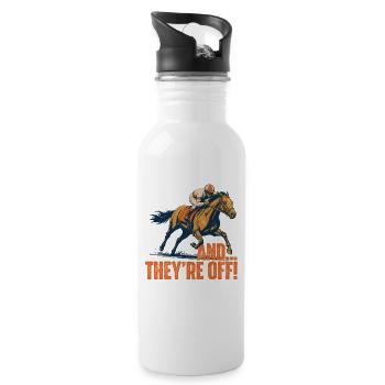 And They're Off Funny Horse Racing Derby - Water bottle with straw - white - Right