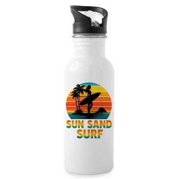 Sun Sand Surf Sunset Surfer Beach Vibes - Water bottle with straw - white - Right