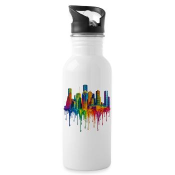 Houston, Texas – Peinture dégoulinante - Gourde avec paille intégrée - blanc - Droite