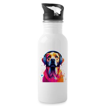 Labbi Labrador mit Kopfhörer - Trinkflasche mit integriertem Trinkhalm - Weiß - Rechts
