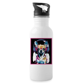 Chihuahua mit Kopfhörer - Trinkflasche mit integriertem Trinkhalm - Weiß - Rechts