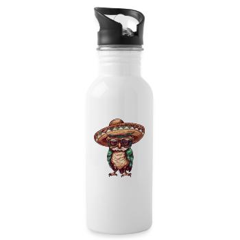 Eule Lustig Sombrero - Trinkflasche mit integriertem Trinkhalm - Weiß - Rechts