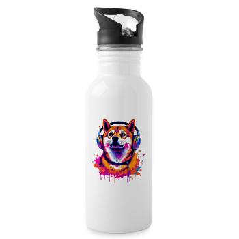 Shiba Inu mit Kopfhörer - Trinkflasche mit integriertem Trinkhalm - Weiß - Rechts