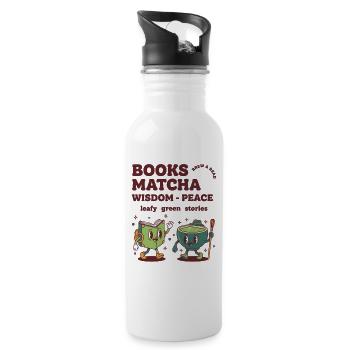 Books Matcha Wisdom Peace Leafy Green Stories - Water bottle with straw - white - Right