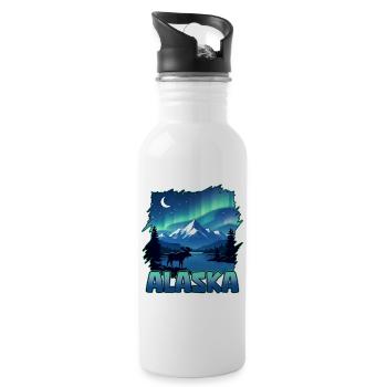 Alaska Lights Aurora Borealis Viewing Alaskan - Water bottle with straw - white - Right