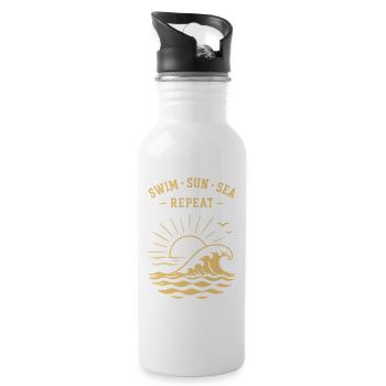 Swim Sun Sea Repeat Summer Waves Ocean - Water bottle with straw - white - Right