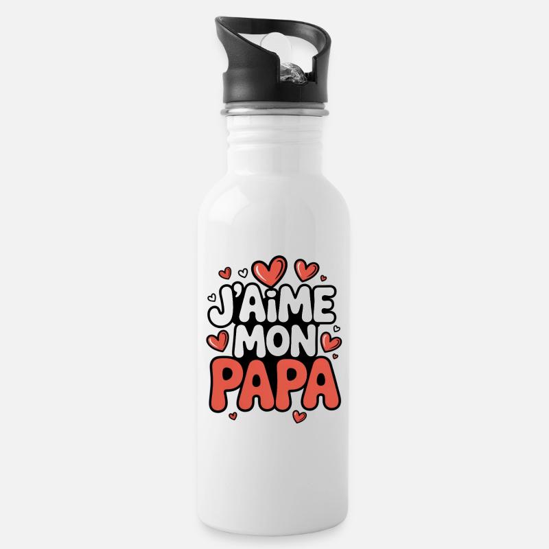 Fête des Pères J'aime Mon Papa Cœurs - Gourde avec paille intégrée - blanc