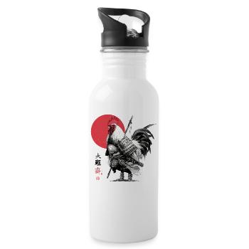 Samurai-Hahn in Rüstung unter roter Sonne - Trinkflasche mit integriertem Trinkhalm - Weiß - Rechts