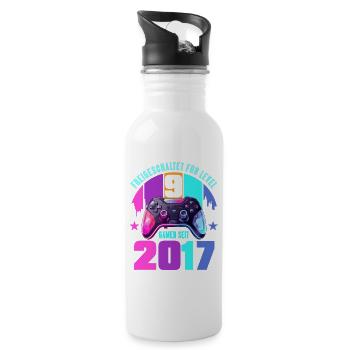 9. Geburtstag Junge Mädchen - Trinkflasche mit integriertem Trinkhalm - Weiß - Rechts