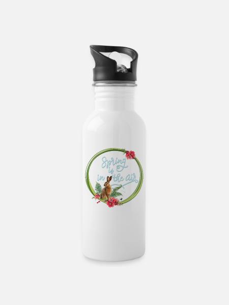 Illustration de lièvres et de cerisiers avec inscription - Gourde avec paille intégrée - blanc