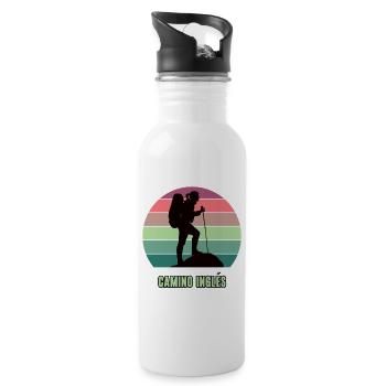 Camino Inglés Pilgern Pilgerreise Wander Jakobsweg - Trinkflasche mit integriertem Trinkhalm - Weiß - Rechts
